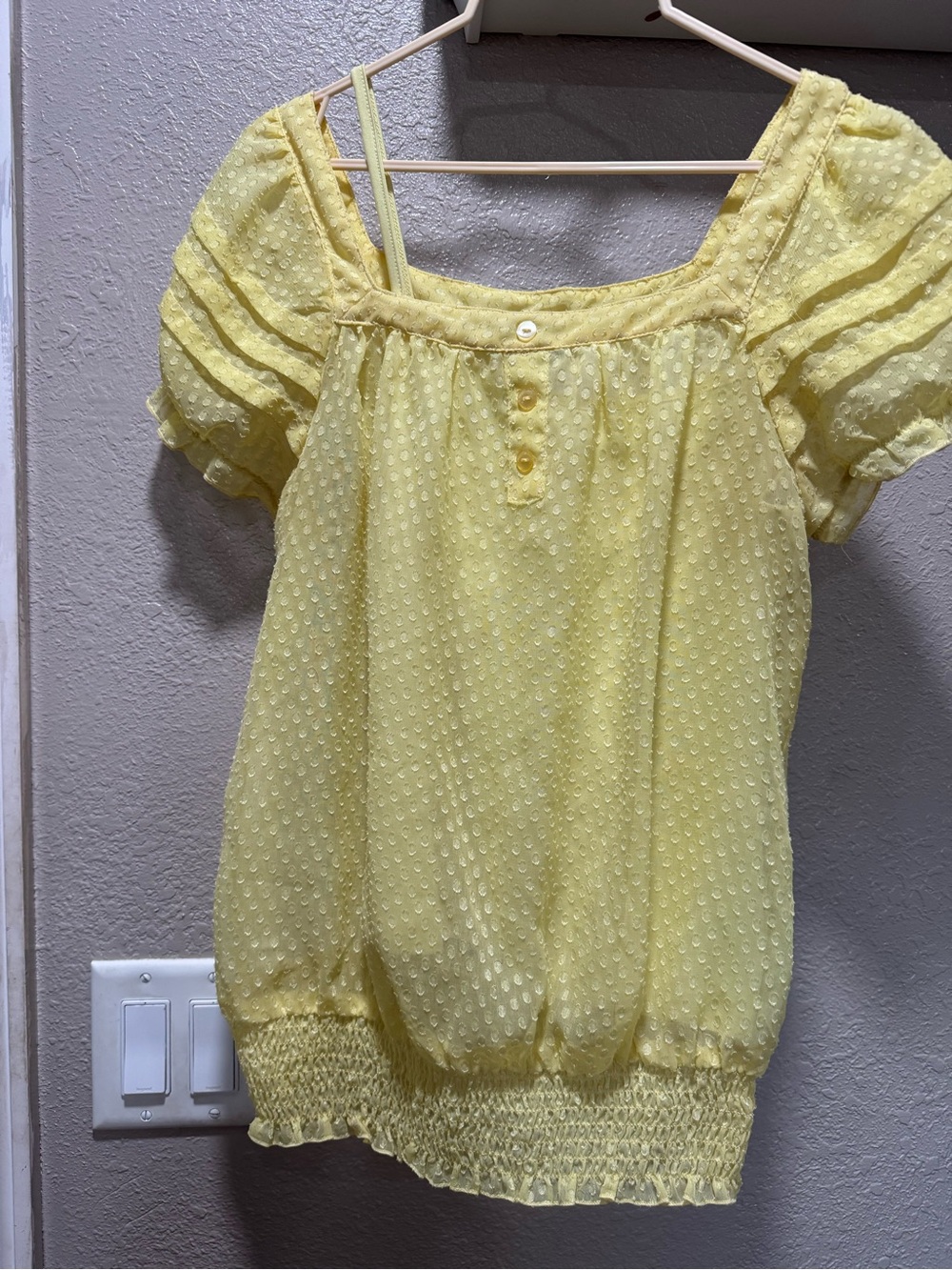 BCX Yellow Swiss Dot Puff Sleeve Blouse